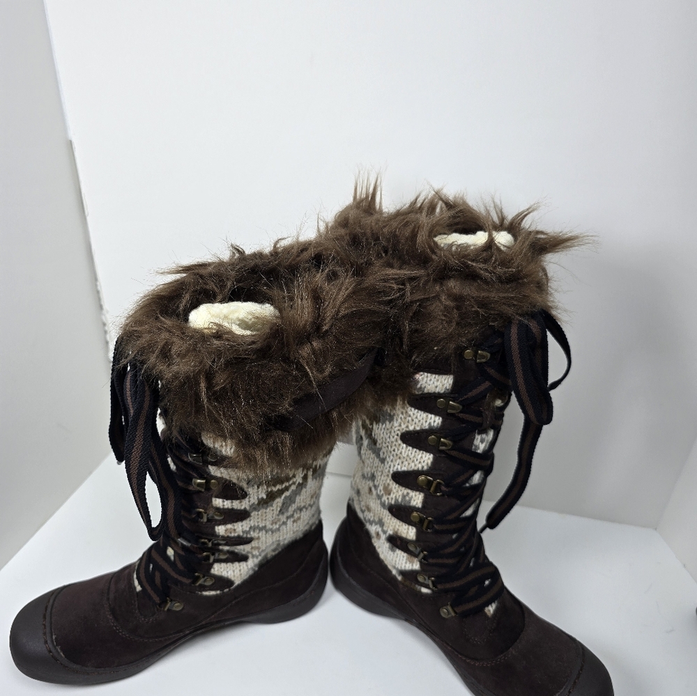 Muk Luks Faux Sherpa Knit Winter Boots Brown Waterproof Sz 7 NWT - Picture 8 of 9